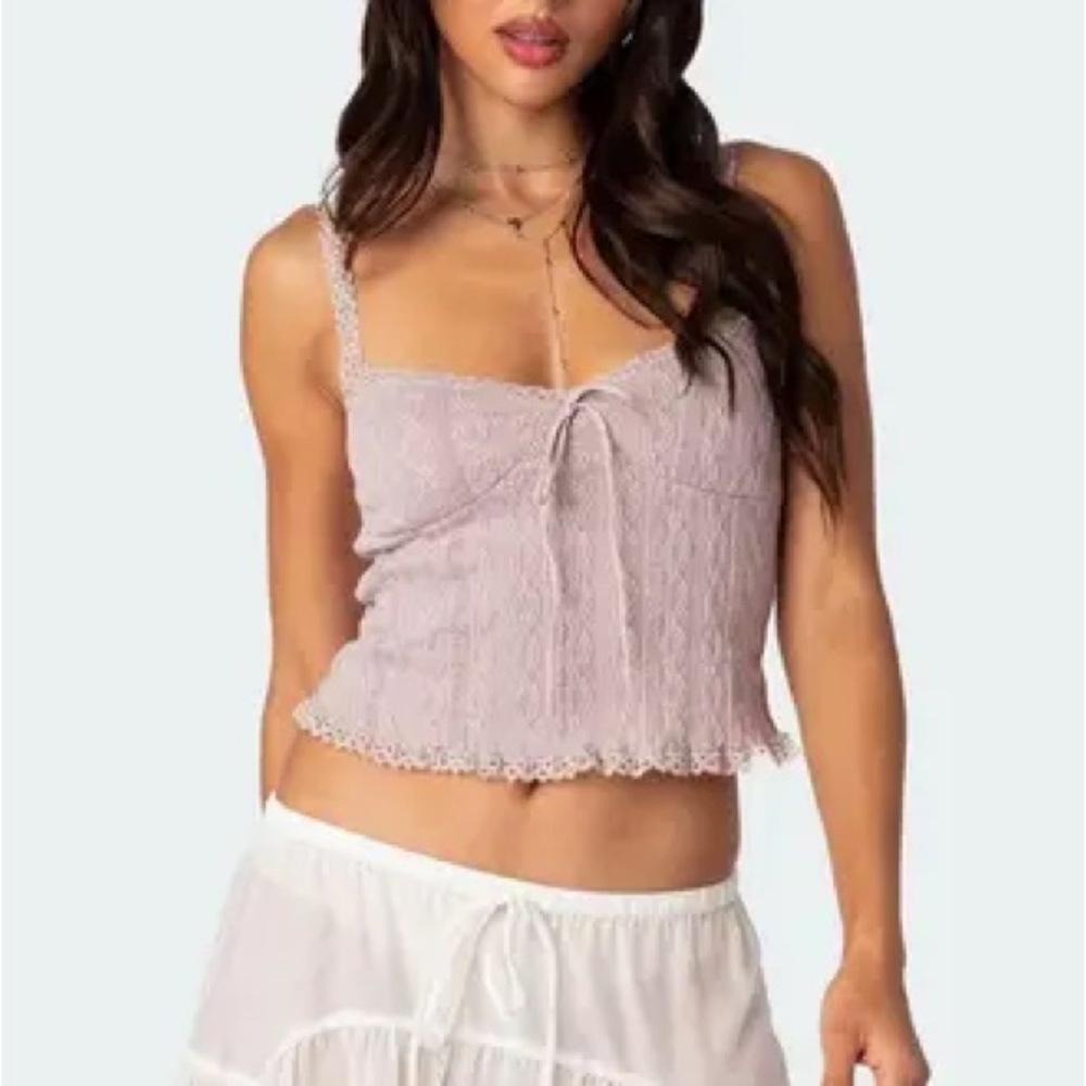 Edikted Lace Trim Lilac Tank Top